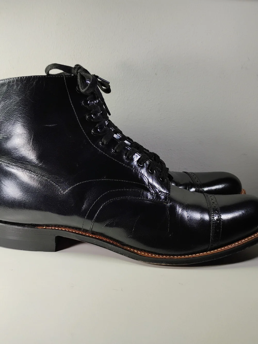Stacy Adams Men's 10.5 Black Leather Cap Toe Lace Up Dress Boots